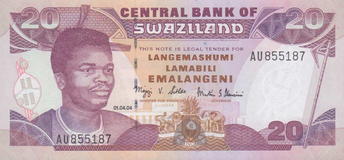 Front of Swaziland p30b: 20 Emalangeni from 2004