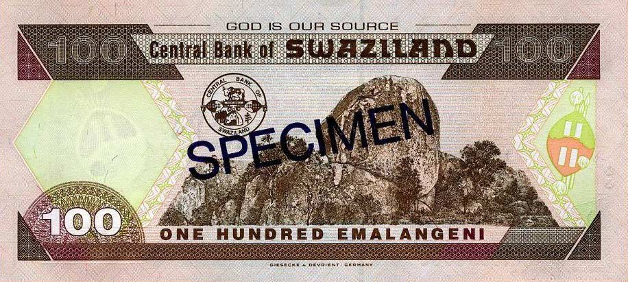 Back of Swaziland p32s: 100 Emalangeni from 2001