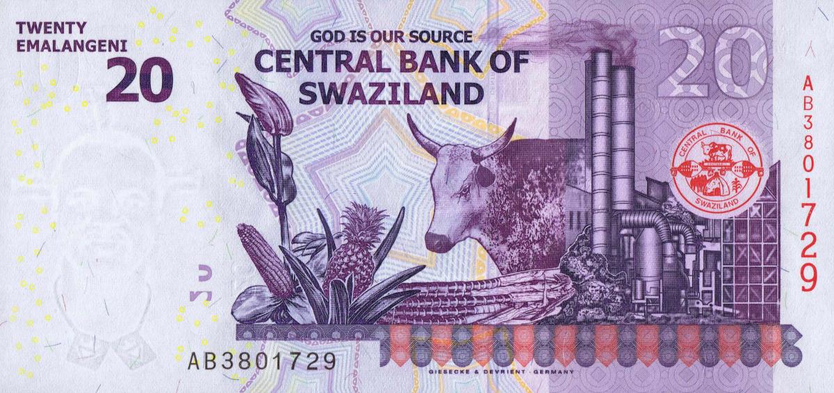 Back of Swaziland p37c: 20 Emalangeni from 2017
