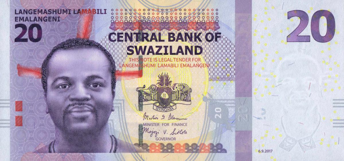 Front of Swaziland p37c: 20 Emalangeni from 2017