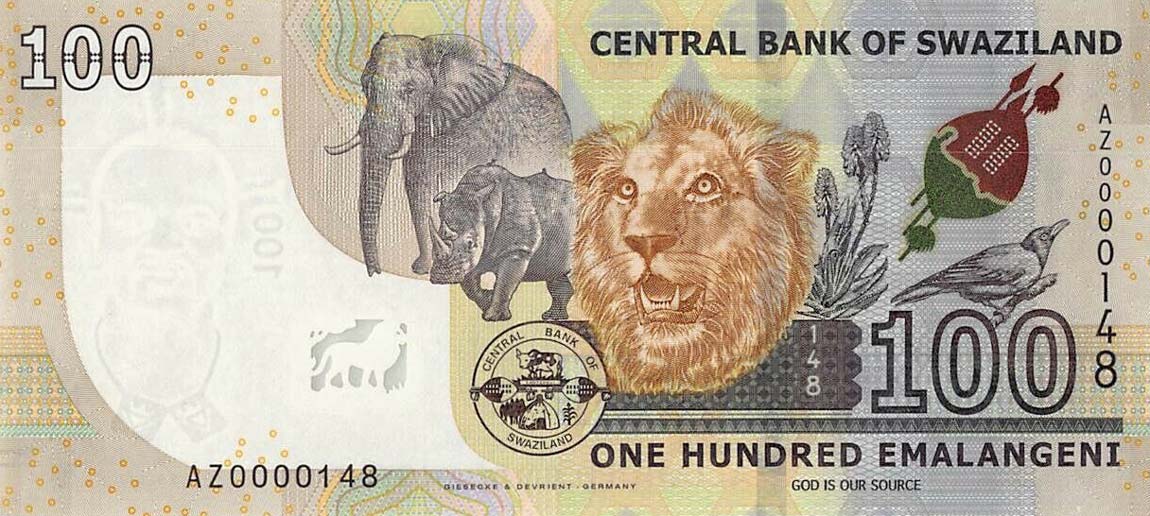Back of Swaziland p42r: 100 Emalangeni from 2017