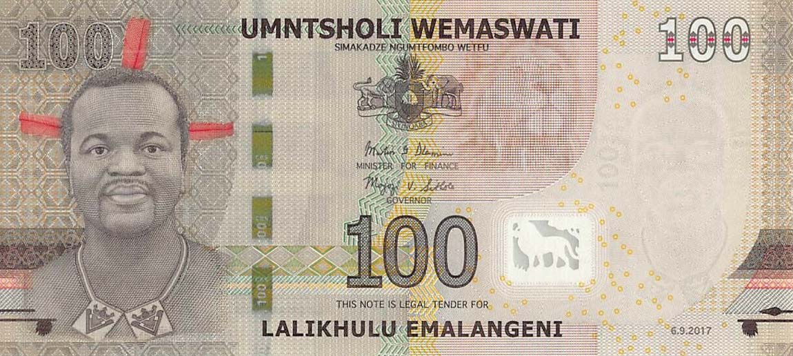 Front of Swaziland p42r: 100 Emalangeni from 2017