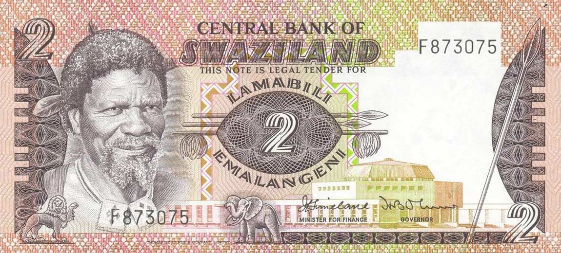 Front of Swaziland p8a: 2 Emalangeni from 1983