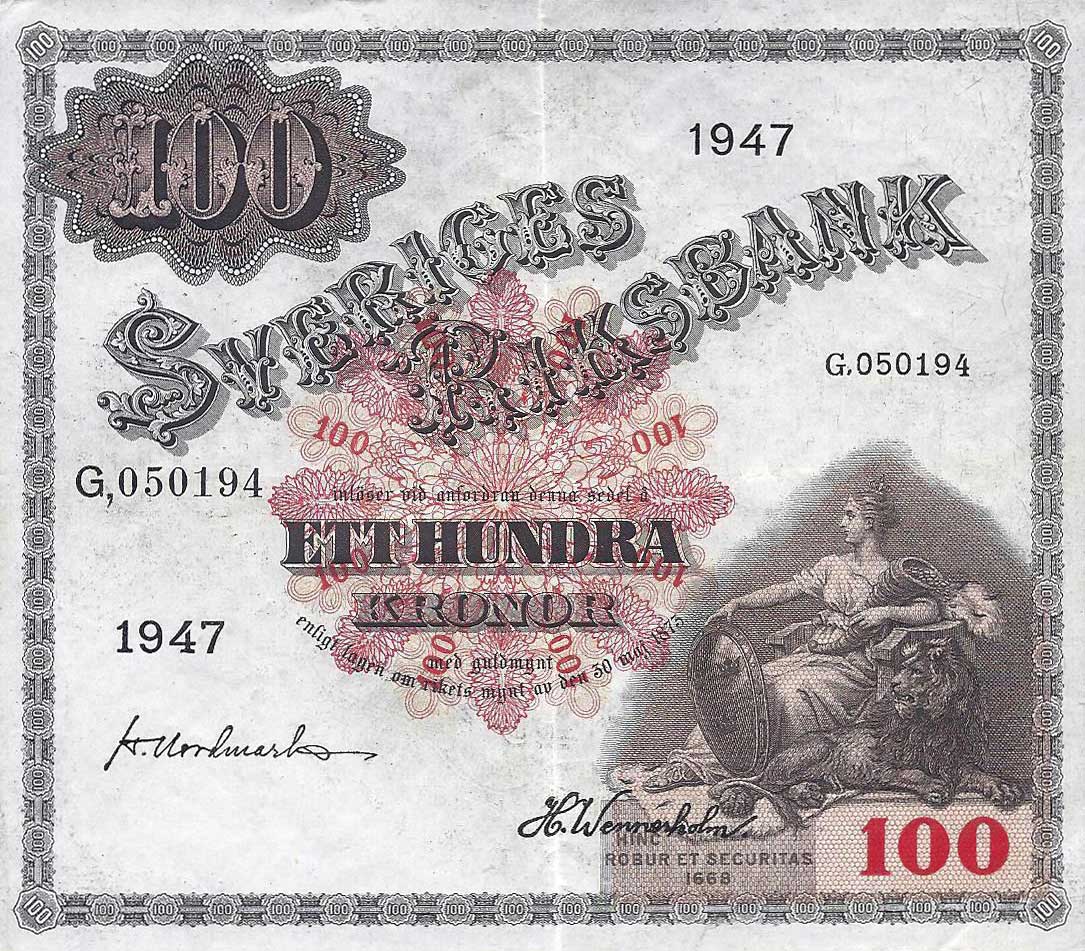Front of Sweden p36ac: 100 Kronor from 1947