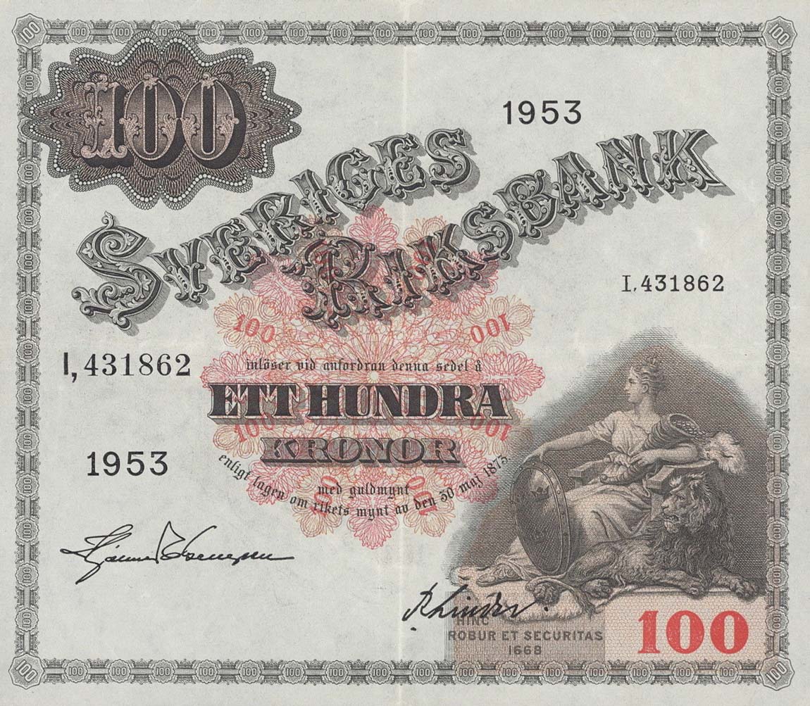 Front of Sweden p36ai: 100 Kronor from 1953