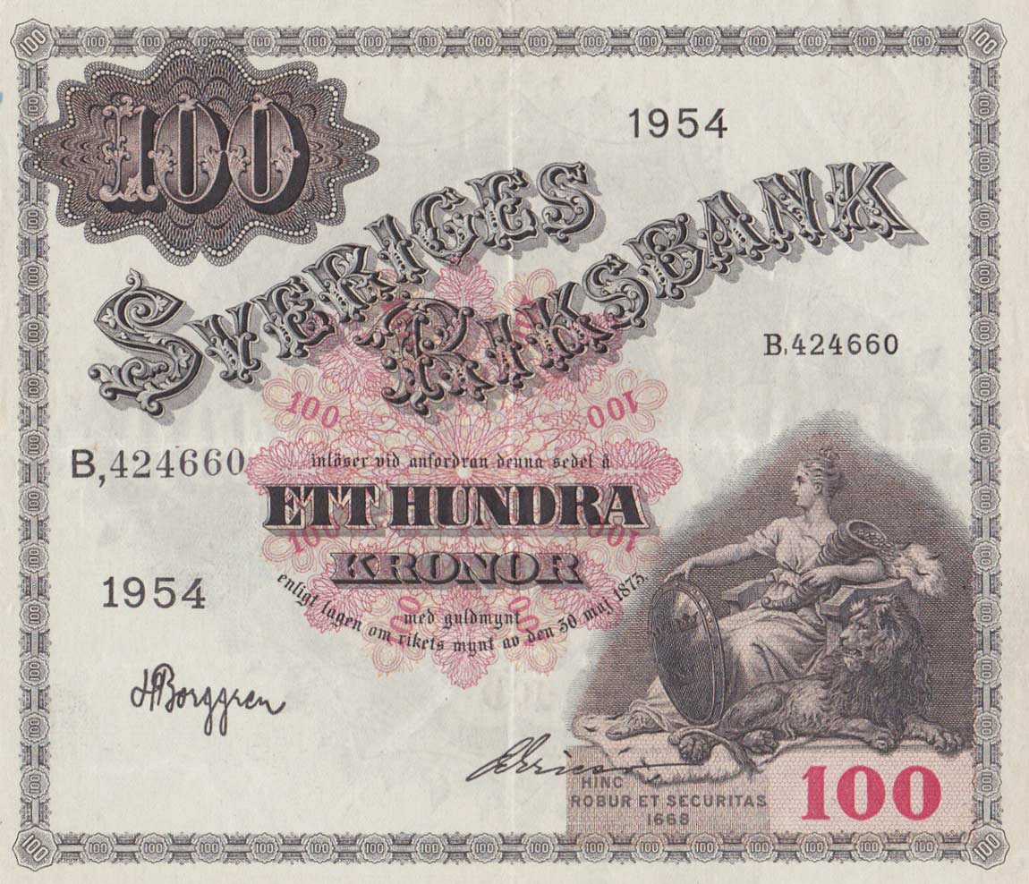 Front of Sweden p36aj: 100 Kronor from 1954
