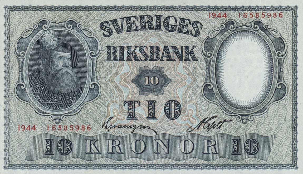 Front of Sweden p40e: 10 Kronor from 1944