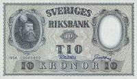 p43b from Sweden: 10 Kronor from 1954