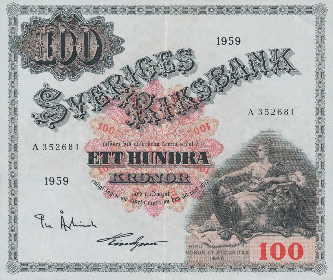 Front of Sweden p45e: 100 Kronor from 1959