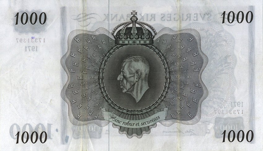 Back of Sweden p46e: 1000 Kronor from 1971