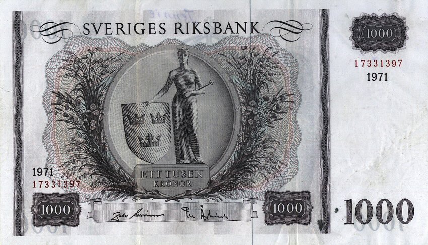 Front of Sweden p46e: 1000 Kronor from 1971