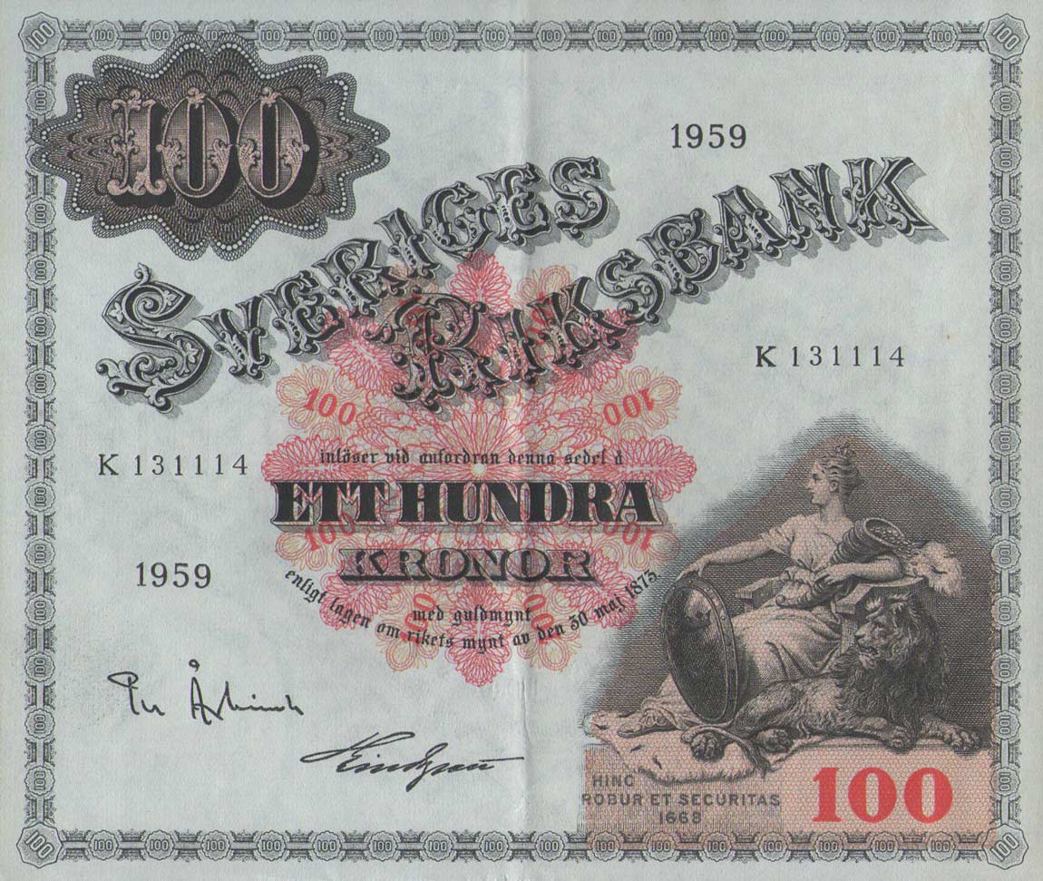 Front of Sweden p48a: 100 Kronor from 1959