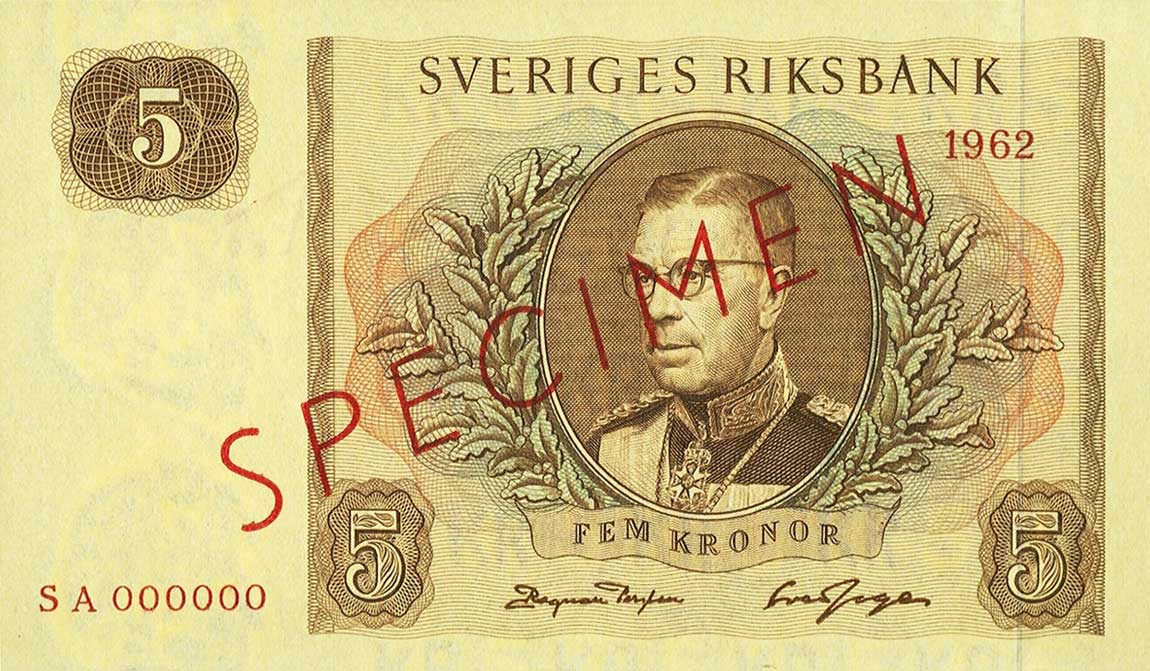 Front of Sweden p50s: 5 Kronor from 1962