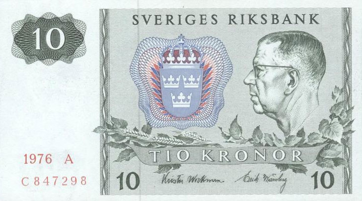 Front of Sweden p52d: 10 Kronor from 1976