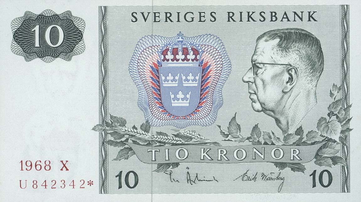 Front of Sweden p52r1: 10 Kronor from 1963