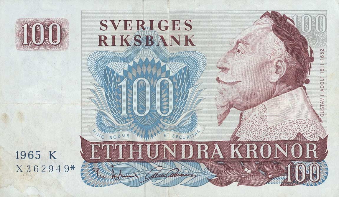 Front of Sweden p54r1: 100 Kronor from 1965