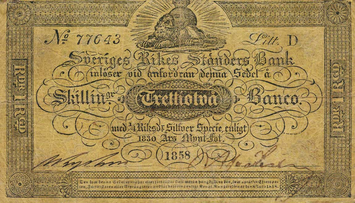 Front of Sweden pA123c: 32 Skillingar Banco from 1840