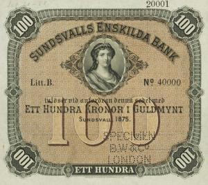 pS591s from Sweden: 100 Kronor from 1875 pS591s from Sweden: 100 Kronor from 1875