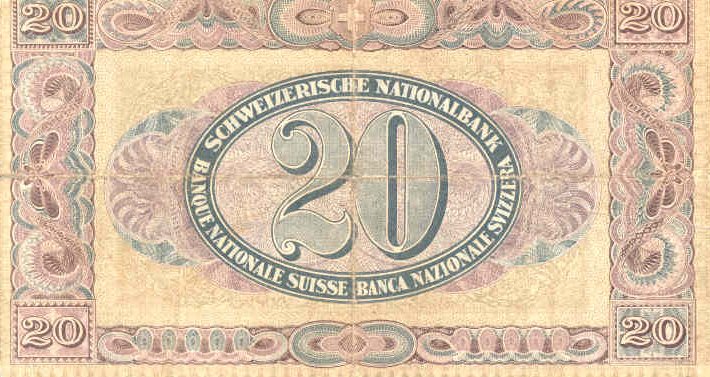Back of Switzerland p12d: 20 Franken from 1918