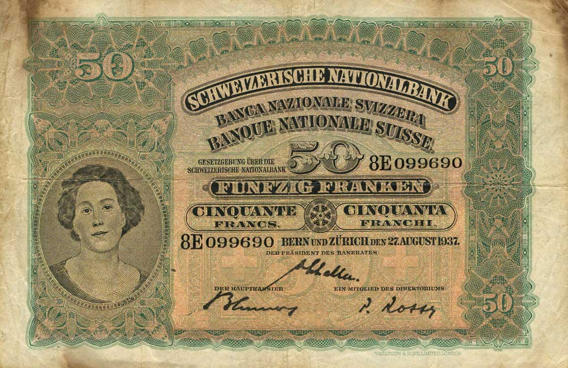 Front of Switzerland p34g: 50 Franken from 1937