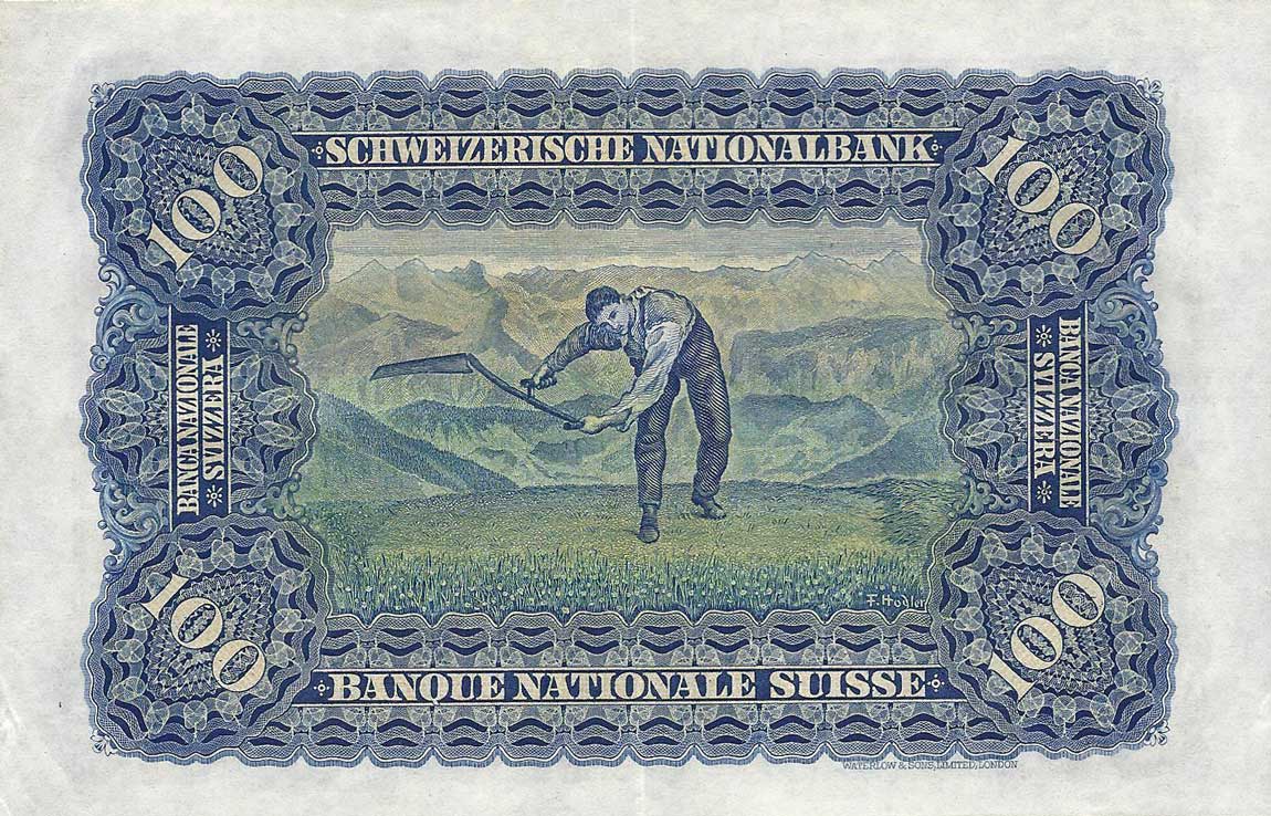 Back of Switzerland p35v: 100 Franken from 1949