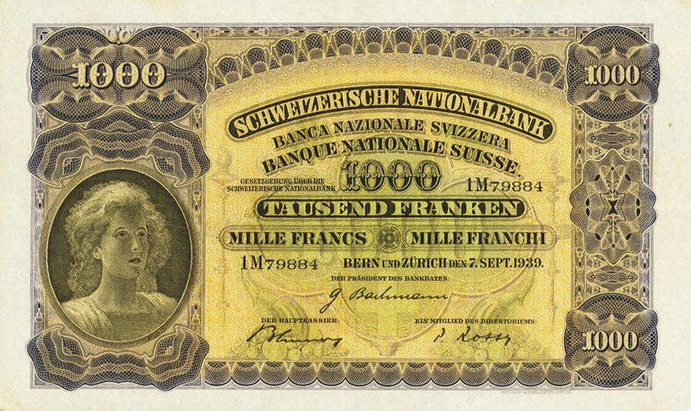 Front of Switzerland p37e: 1000 Franken from 1939