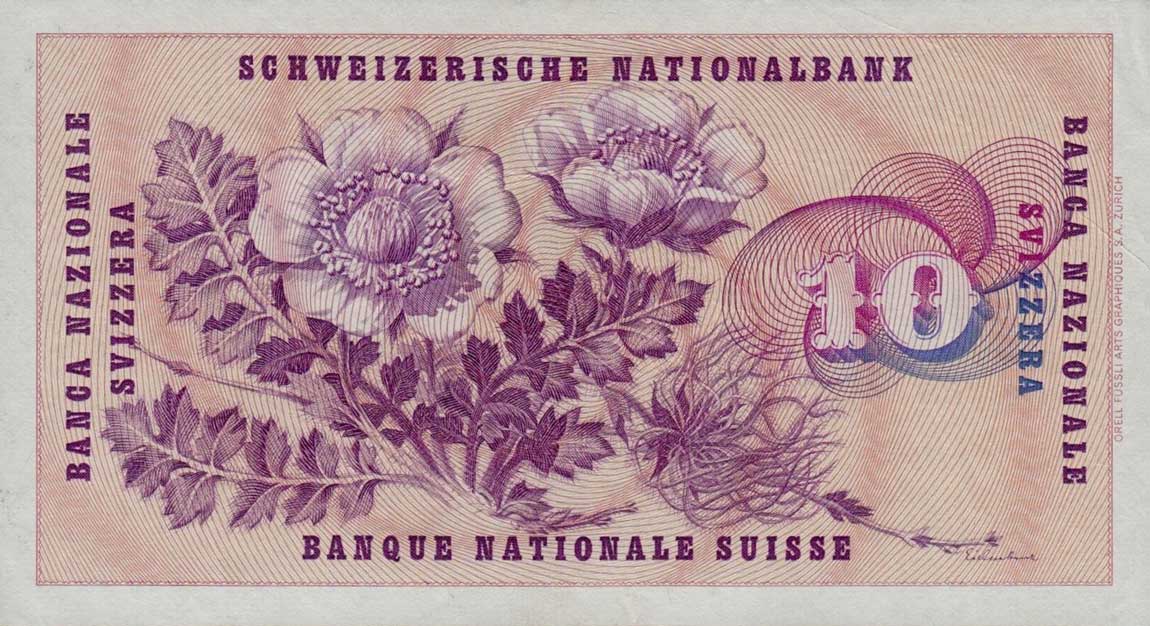 Back of Switzerland p45d: 10 Franken from 1958