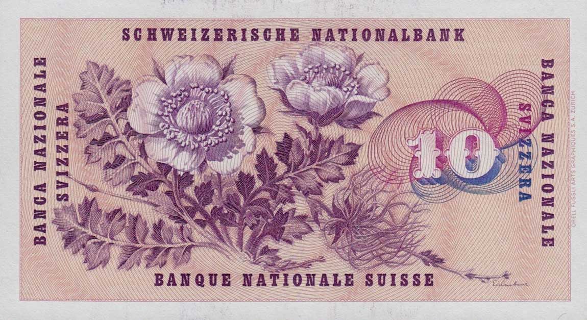 Back of Switzerland p45e: 10 Franken from 1959