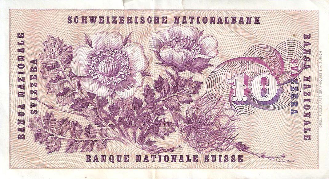 Back of Switzerland p45g: 10 Franken from 1961