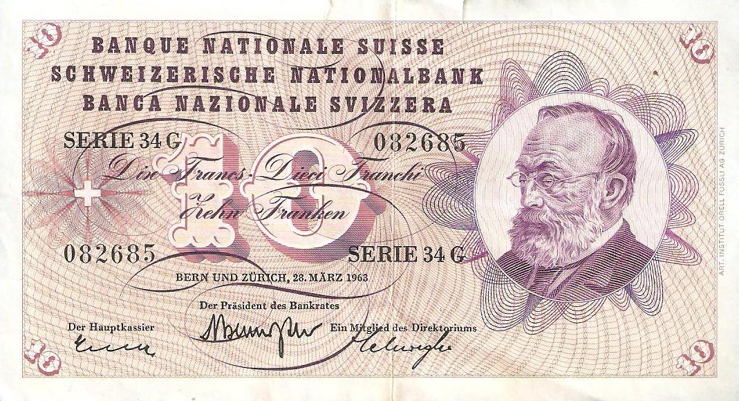 Front of Switzerland p45g: 10 Franken from 1961