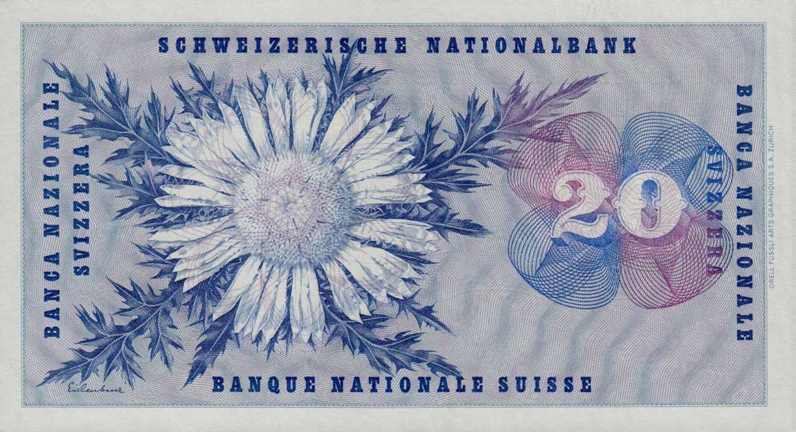 Back of Switzerland p46a: 20 Franken from 1954