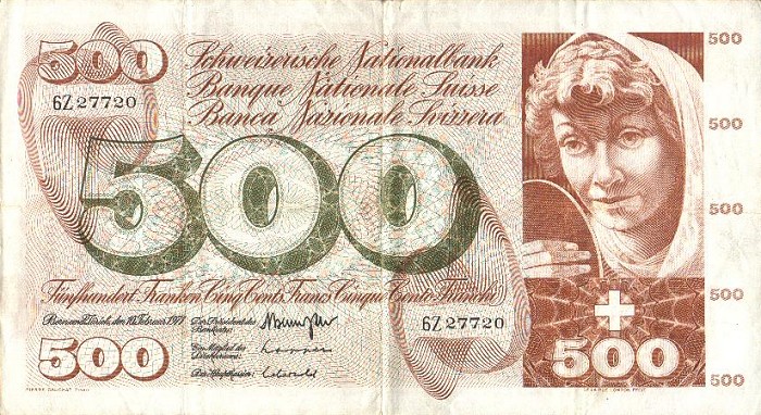 Front of Switzerland p51i: 500 Franken from 1971