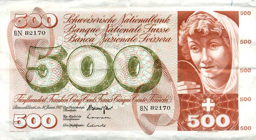 Front of Switzerland p51j: 500 Franken from 1972