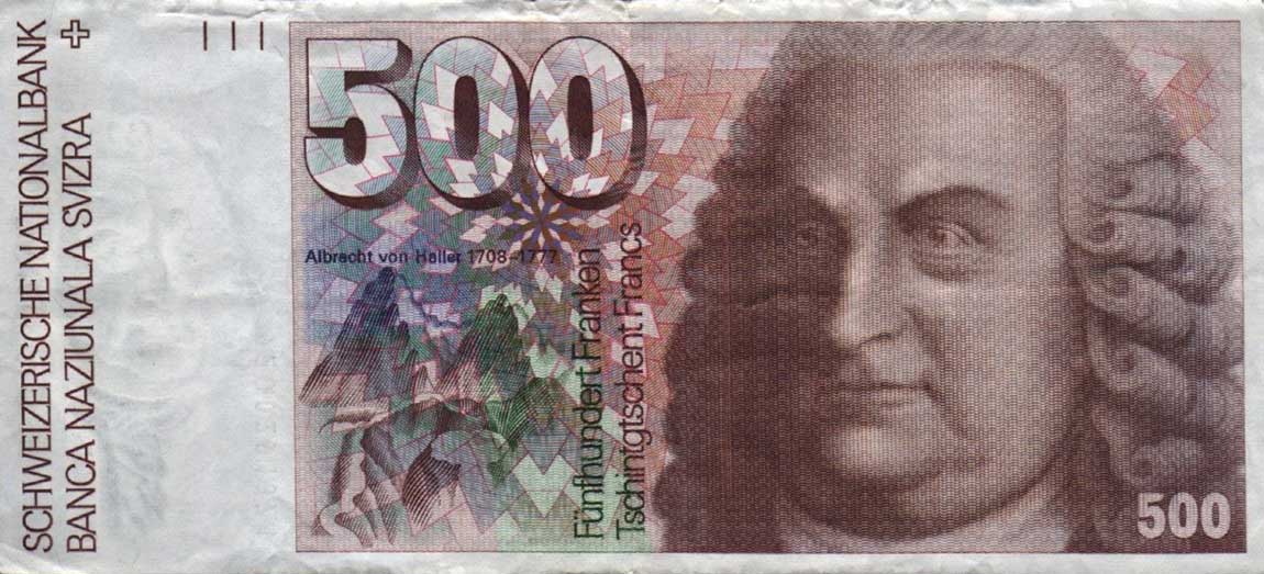 Front of Switzerland p58c: 500 Franken from 1992