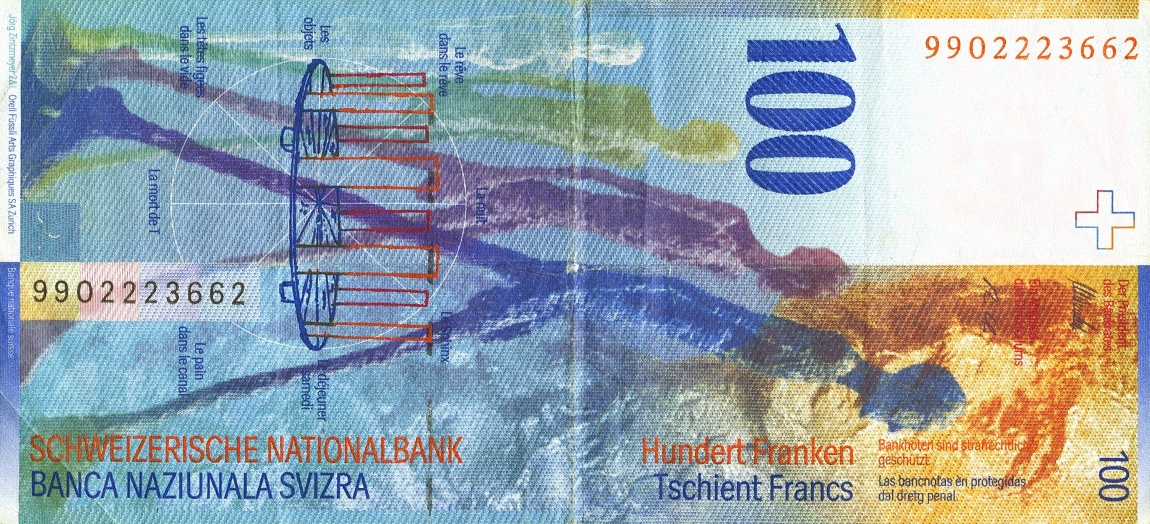 Back of Switzerland p72d: 100 Franken from 1999