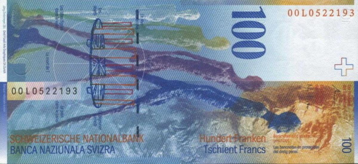 Back of Switzerland p72e: 100 Franken from 2000