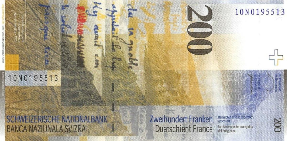 Back of Switzerland p73d: 200 Franken from 2010