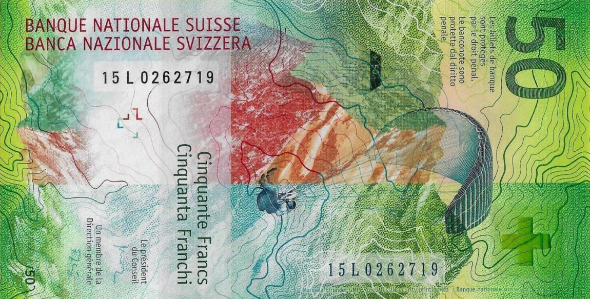 Back of Switzerland p77c: 50 Franken from 2016