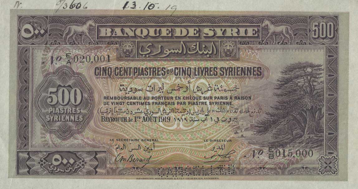 Front of Syria p5s: 500 Piastres from 1919