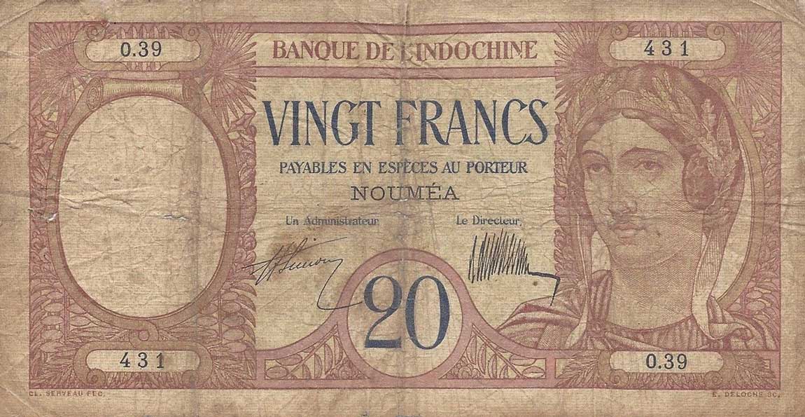 Front of Tahiti p12a: 20 Francs from 1928
