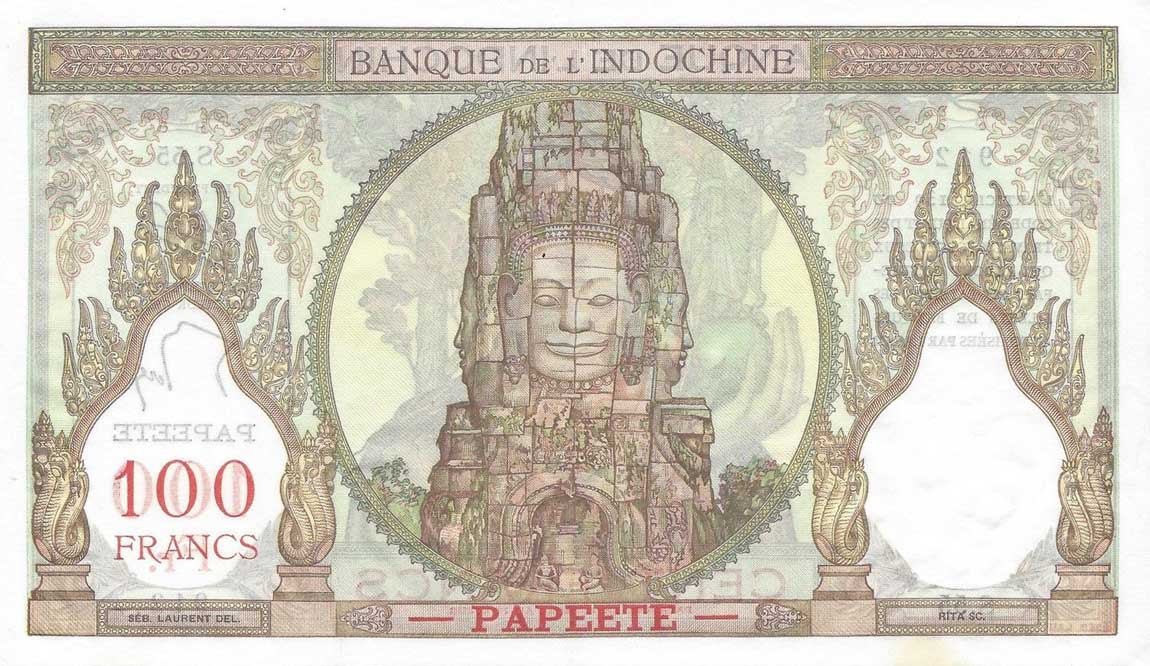 Back of Tahiti p14c: 100 Francs from 1939