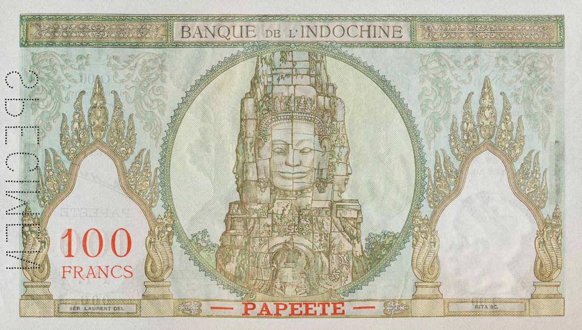 Back of Tahiti p14s: 100 Francs from 1939
