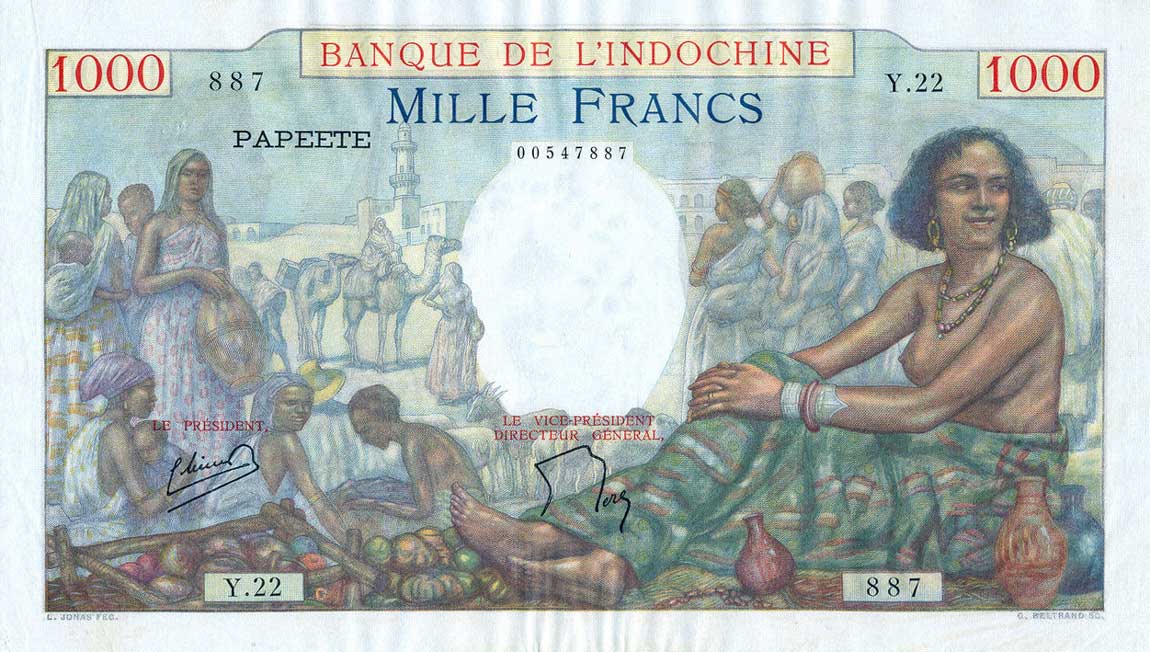 Front of Tahiti p15b: 1000 Francs from 1940