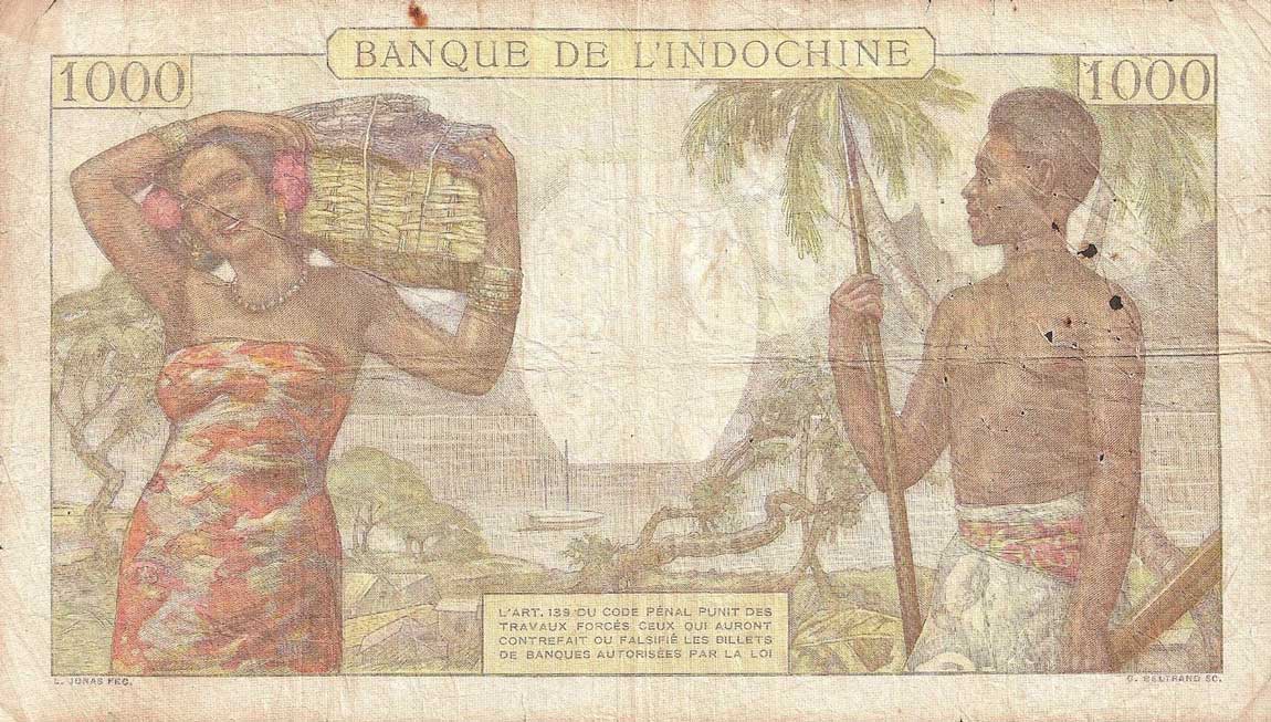 Back of Tahiti p15c: 1000 Francs from 1940