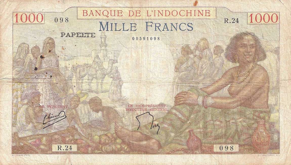 Front of Tahiti p15c: 1000 Francs from 1940