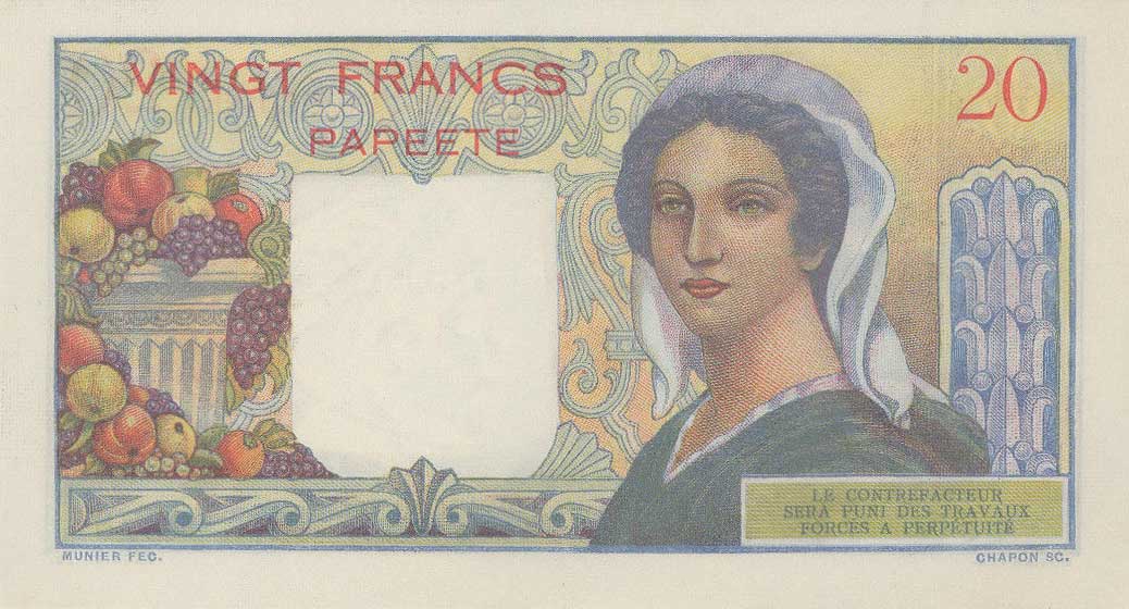Back of Tahiti p21a: 20 Francs from 1951