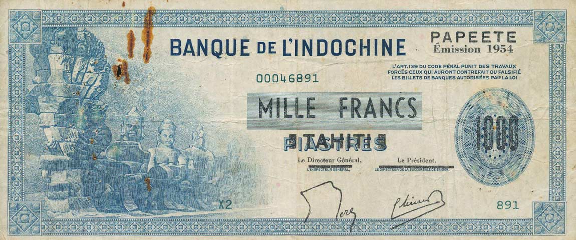Front of Tahiti p22: 1000 Francs from 1954