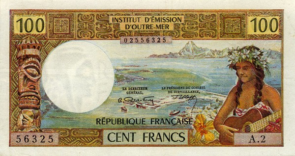 Front of Tahiti p24b: 100 Francs from 1973