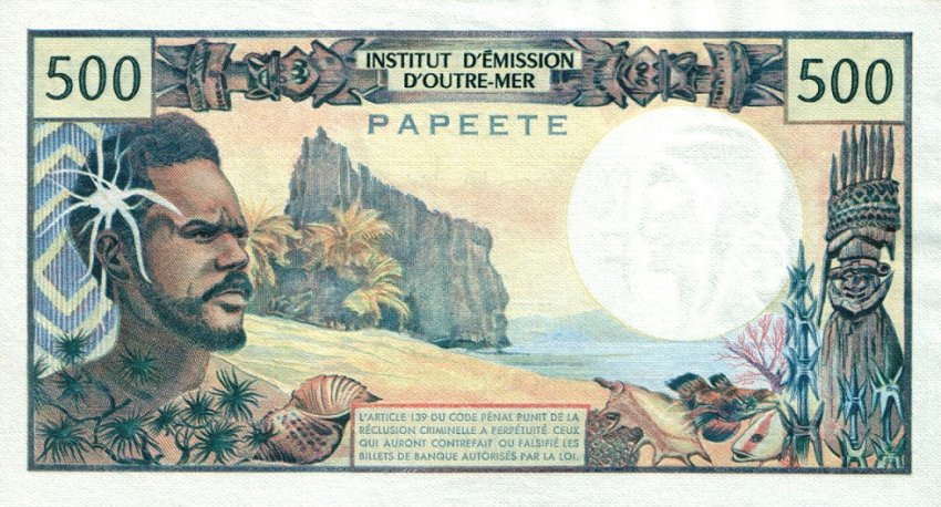 Back of Tahiti p25a: 500 Francs from 1970