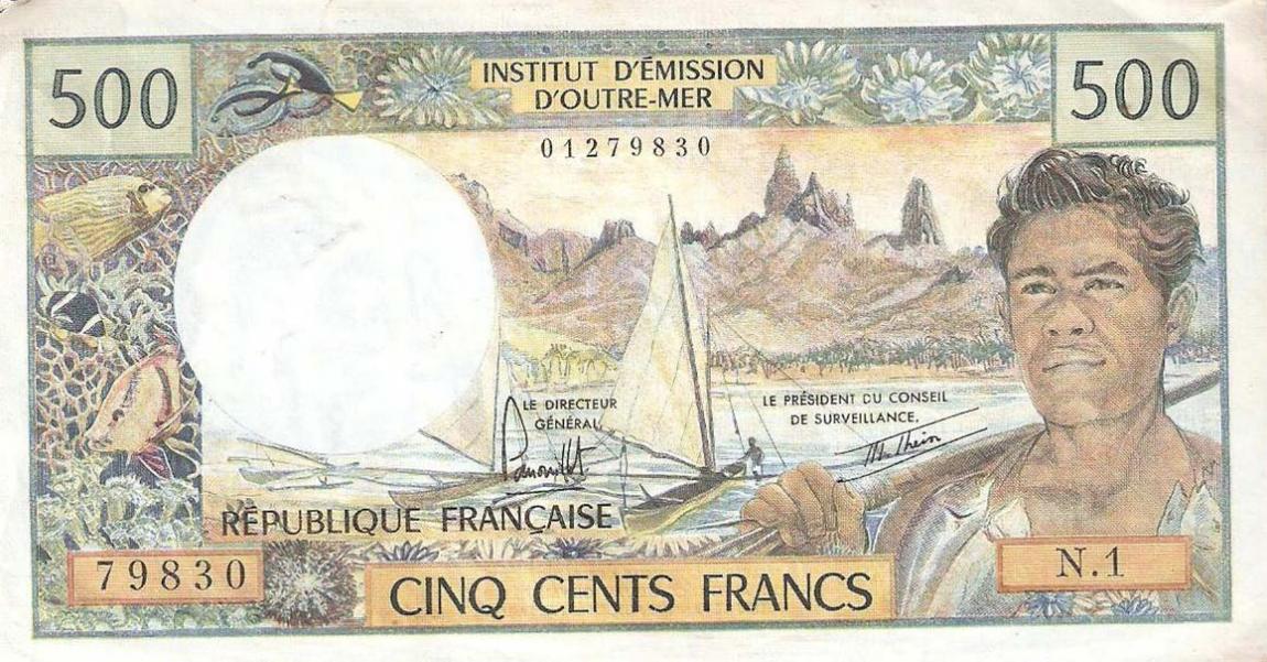 Front of Tahiti p25b1: 500 Francs from 1977